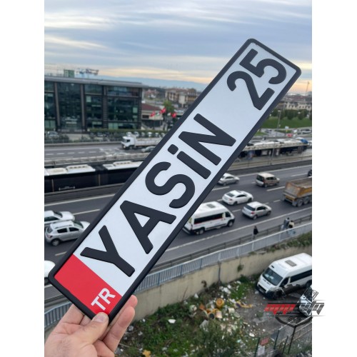 İsimli Özel Plaka, İsimli Dekor Araç Plakası, Kişiye Özel 3d Kabartma Metal Plaka (Kırmızı TR)